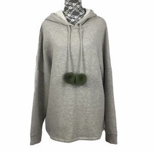Catherine Malandrino Gray Pom Pom‎ Hoodie Top